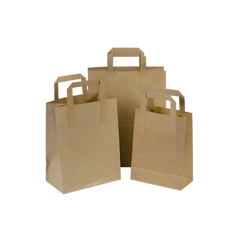 Three brown paper bags of different sizes on a white background