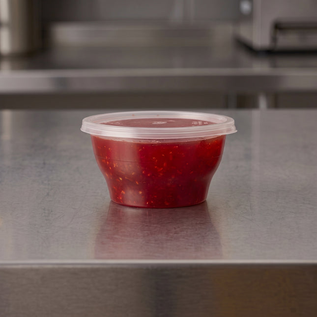 polypropylene 12oz hd sauce pot + lids, for takeaway, usecase - CaterWise Ireland