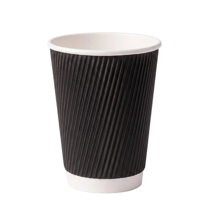 Black ripple coffee cup, for takeaway, diagonal - CaterWise Ireland