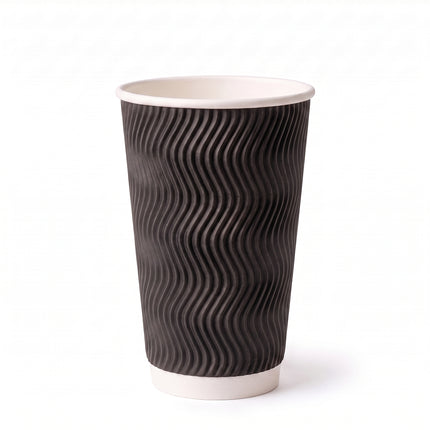 Black ripple coffee cup, for takeaway, wavy - CaterWise Ireland