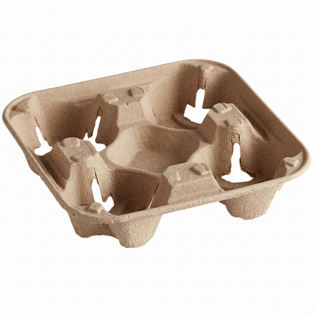 Compostable pulp carry tray 4 cup, paper moulded carrier - CaterWise Ireland