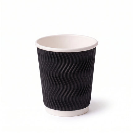 4oz black ripple coffee cup, for takeaway, wavy - CaterWise Ireland