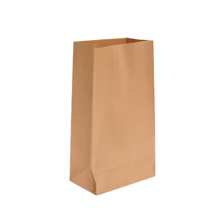 A brown paper shopping bag with a block bottom design.