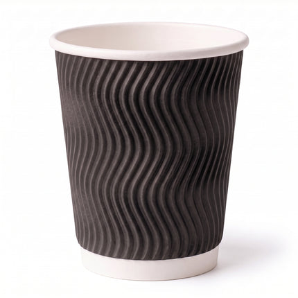 Black ripple coffee cup, for takeaway, wavy - CaterWise Ireland