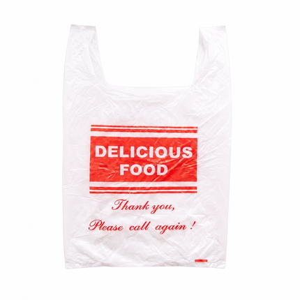 polythene medium white delicious hot food vest carrier, alternate view - CaterWise Ireland