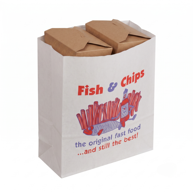 Fish chips grab bag, for takeaway, alternate view - CaterWise Ireland
