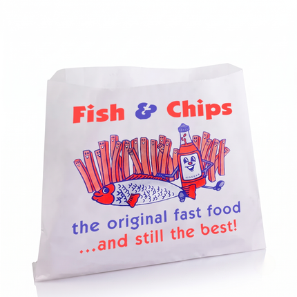Printed White Kraft Fish & Chips 1-Ply Bags by CATERWISE
