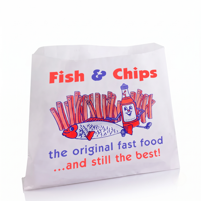 Printed White Kraft Fish & Chips 1-Ply Bags by CATERWISE