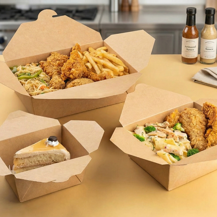 Jumbo kraft no.3 food box 2,000ml compostable, boxes general - CaterWise Ireland