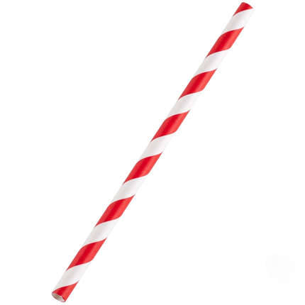 Red Striped Paper Drinking Straws (6mm x 200mm)