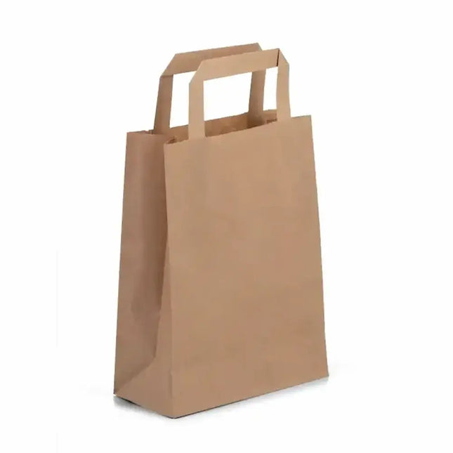 Small - SOS Flat Handle Kraft Brown Bag - CATERWISE Uncategorized (Image 1)